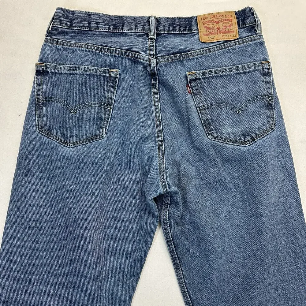Levis 550 Relaxed Fit Straight Leg Jeans Men's 34x32 Blue Denim Casual Classic